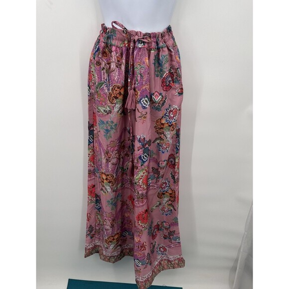 Tahari Navy Pink Floral Polyester Palazzo Pants Pull On Artsy - Size M - Picture 1 of 14